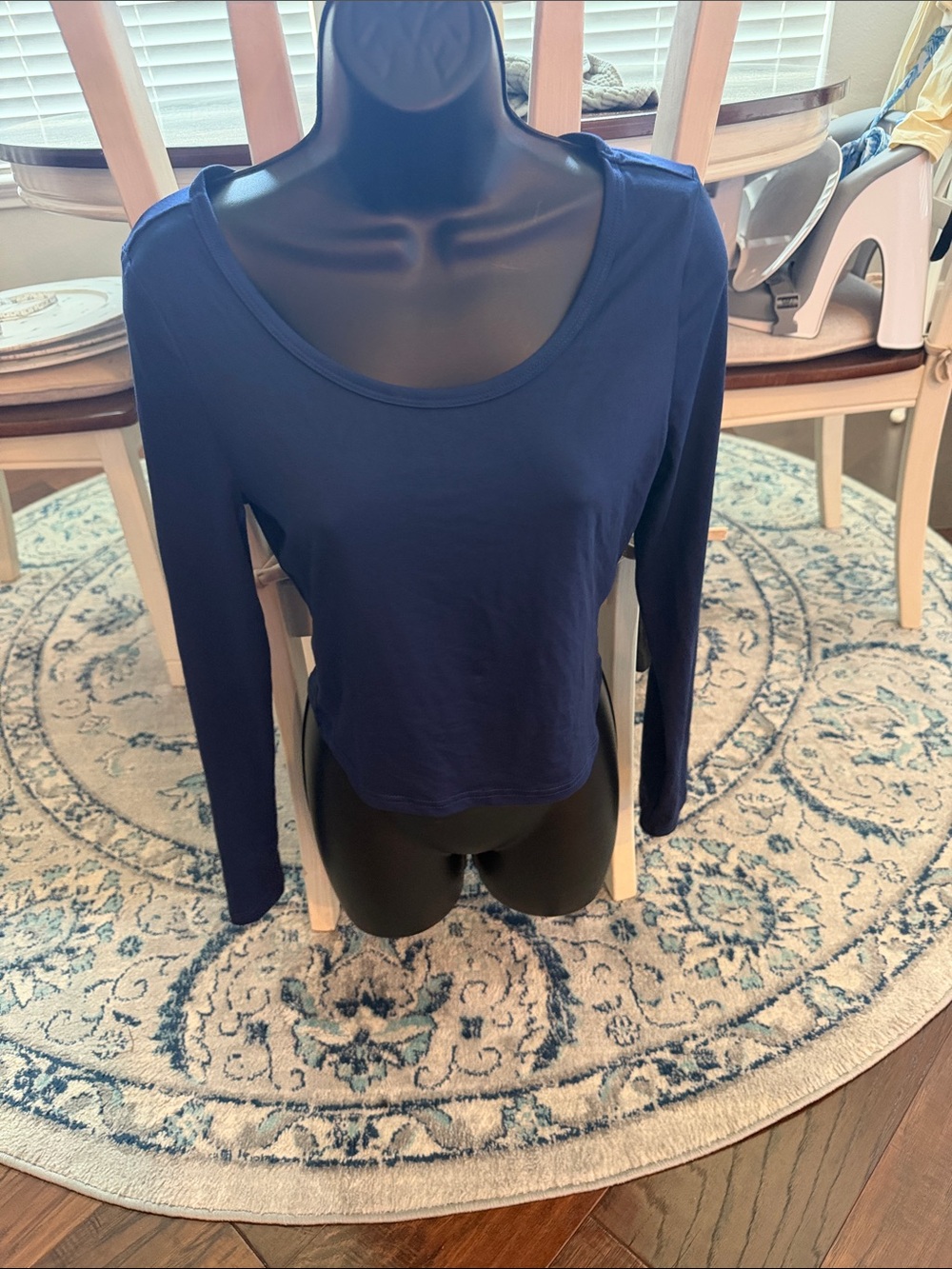SHEIN Navy Long-Sleeve Scoop Neck Tee